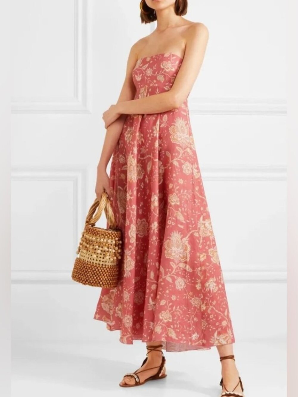 Zimmermann Soft Red Paisley Linen Veneto Dress with Optional Straps